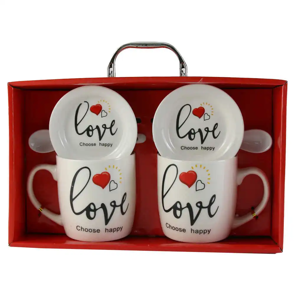 Set 2 cani cu farfurii si lingurite din ceramica