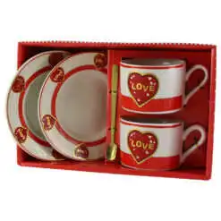 Set 2 cani din ceramica cu farfurii si lingurite metalice 7 CM