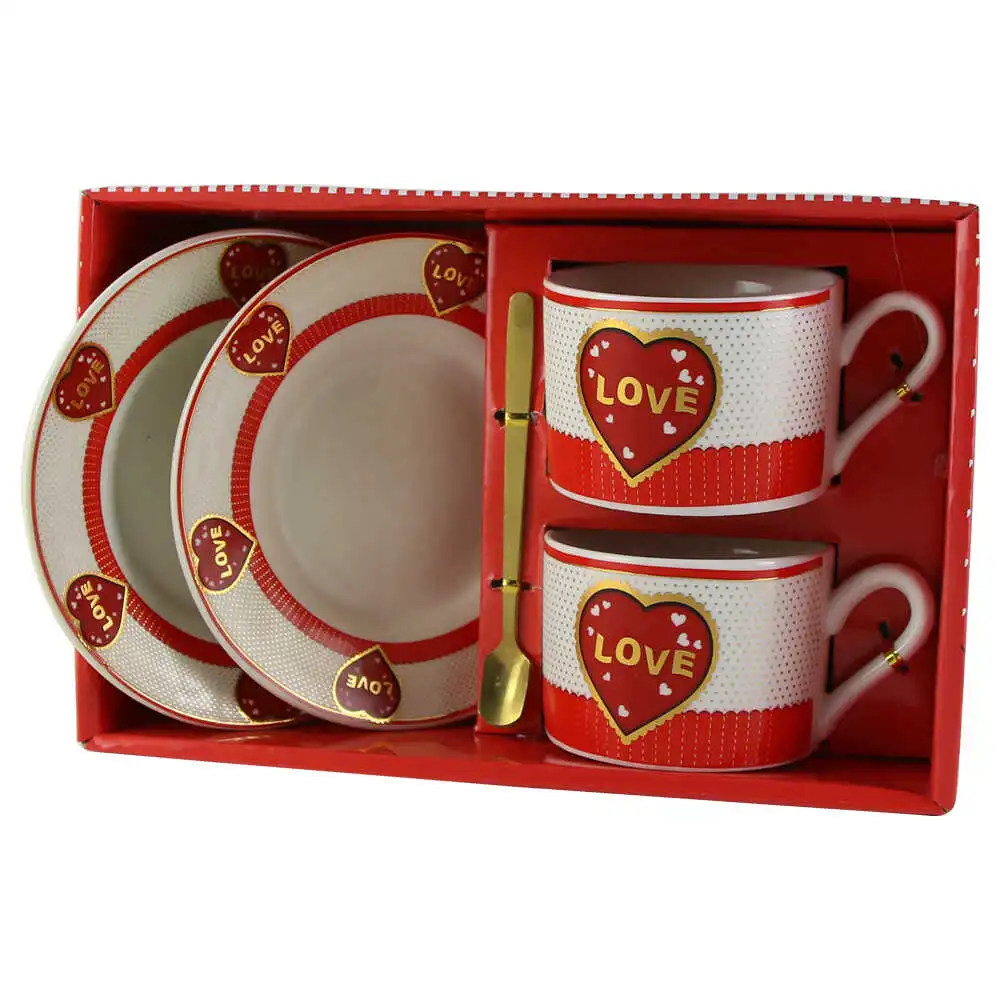 Set 2 cani din ceramica cu farfurii si lingurite metalice 7 CM