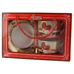 Set 2 cani din ceramica cu farfurii si lingurite metalice 7 CM