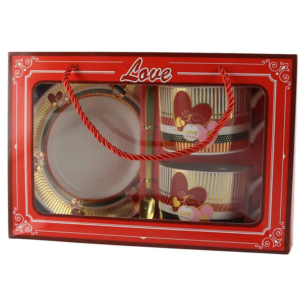 Set 2 cani din ceramica cu farfurii si lingurite metalice 7 CM