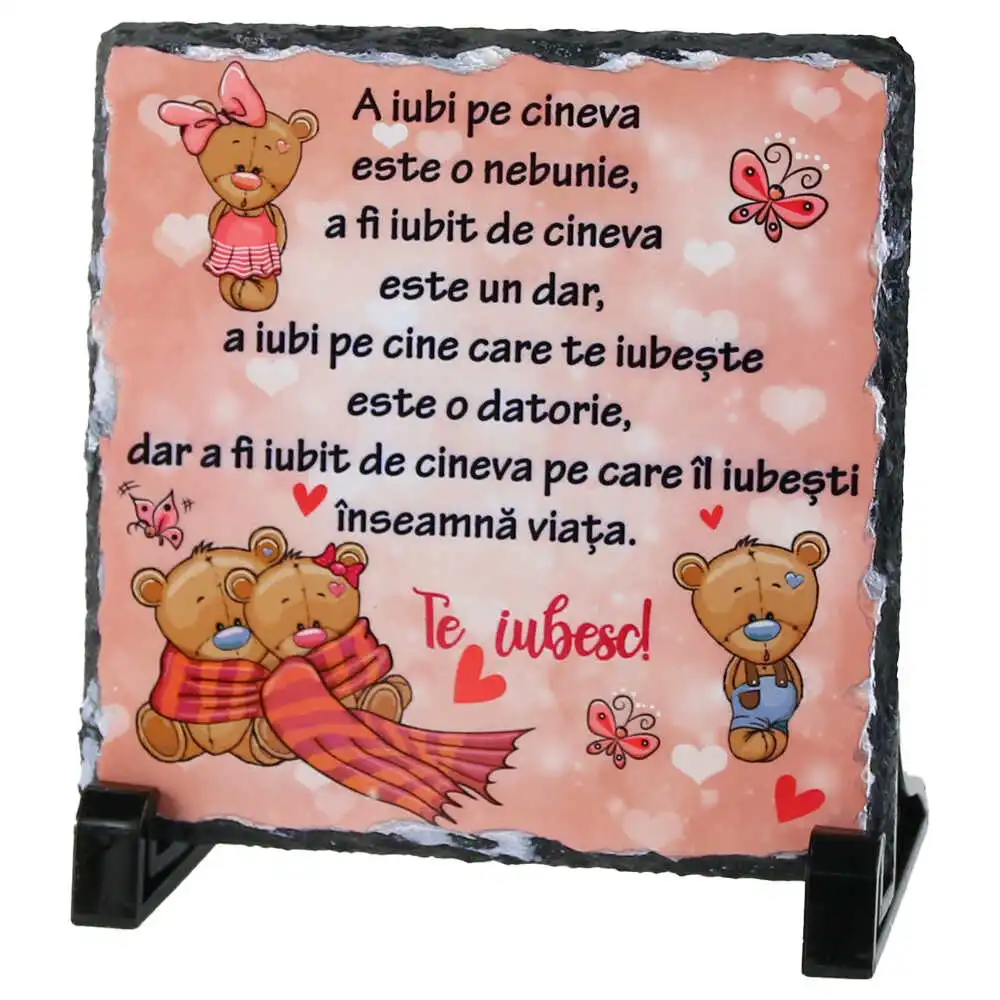 Placa ardezie "A iubi pe cineva este o nebunie.." 14x14 CM Placa ardezie "A iubi pe cineva este o nebunie.." 14x14 CM