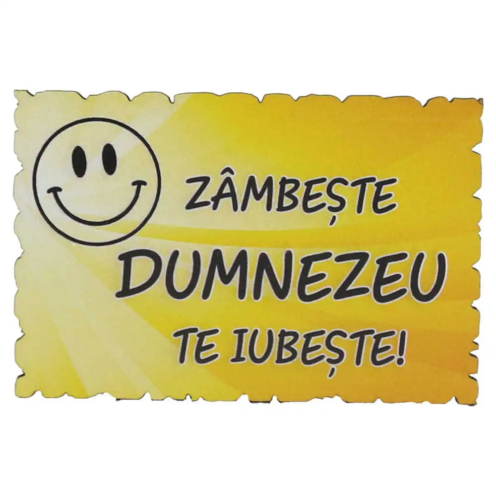 Magnet frigider din lemn "Zambeste