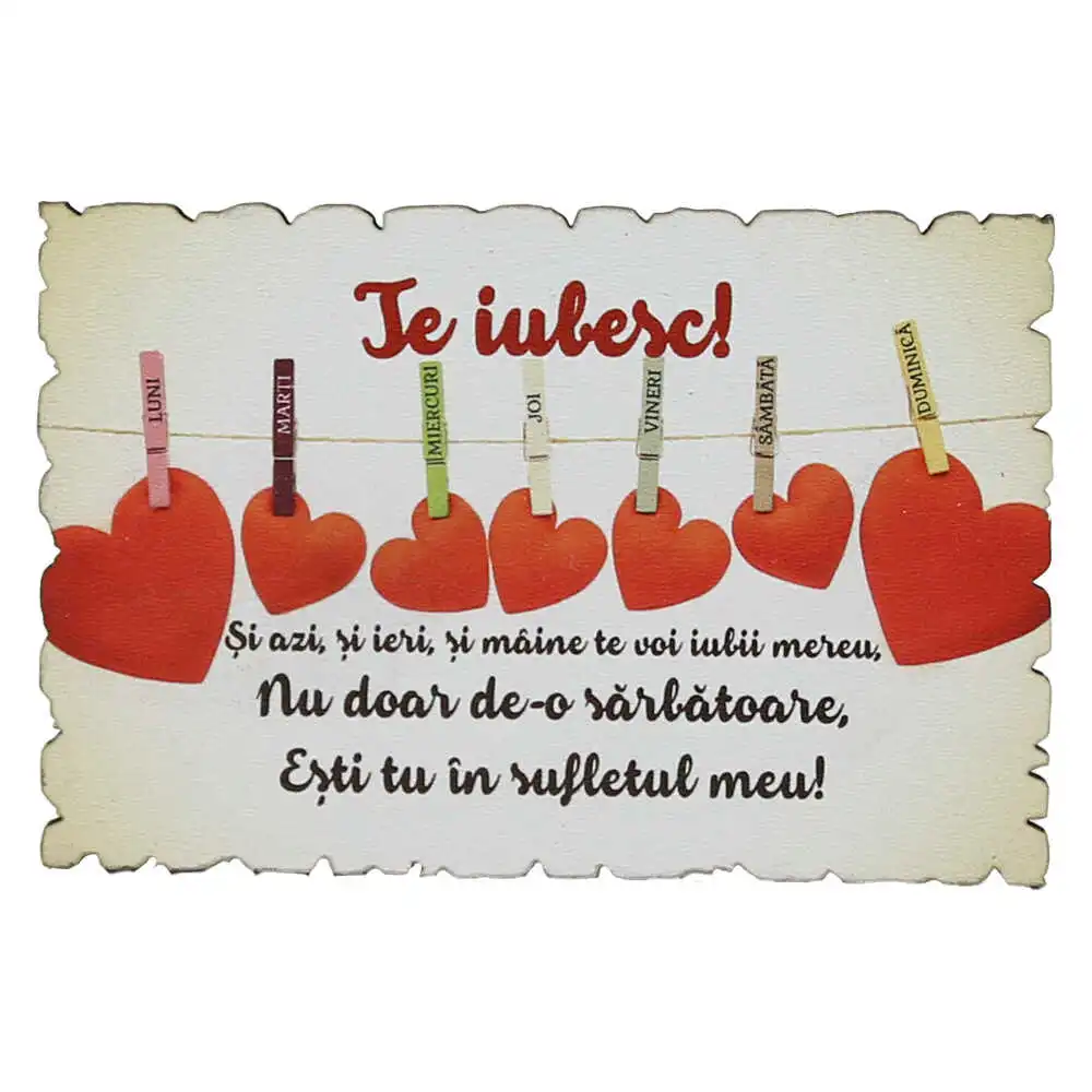 Magnet frigider din lemn "Te iubesc! Si azi