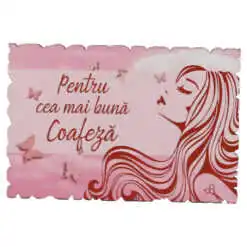 Magnet frigider din lemn "Pentru cea mai buna Coafeza!" 9x6 CM