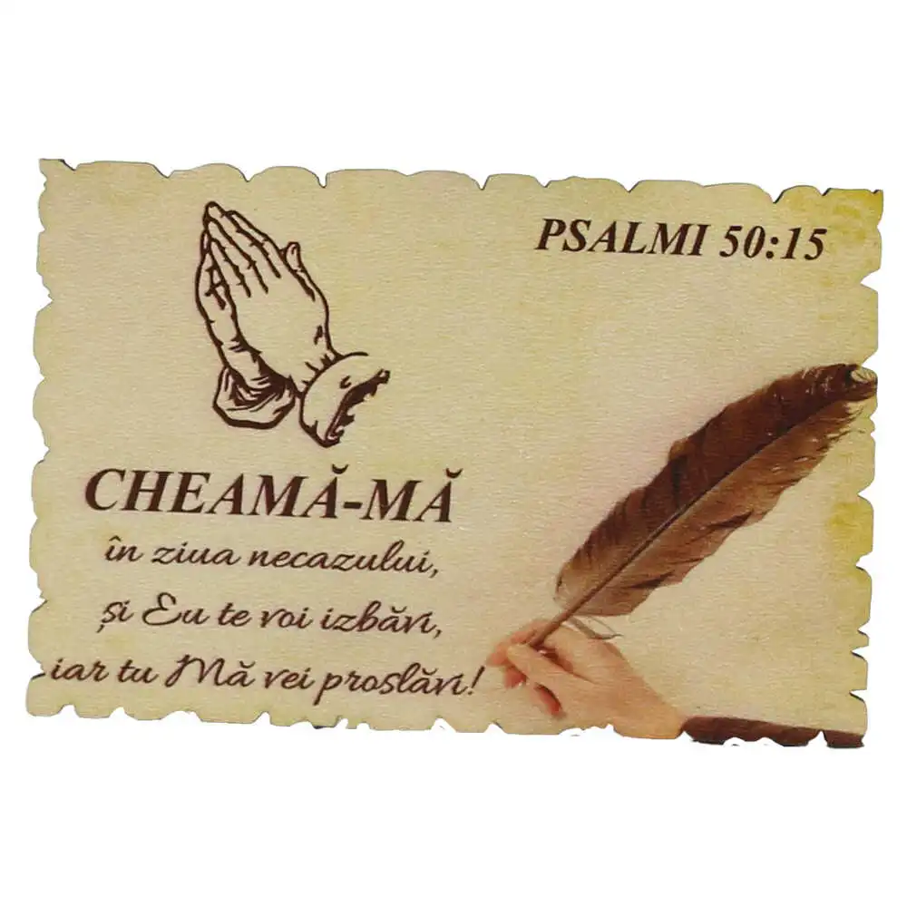 Magnet frigider din lemn "Cheama-ma in ziua necazului..." 9x6 CM Magnet frigider din lemn "Cheama-ma in ziua necazului..." 9x6 CM