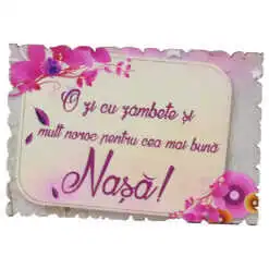 Magnet frigider din lemn "Pentru cea mai buna Nasa!" 9x6 CM