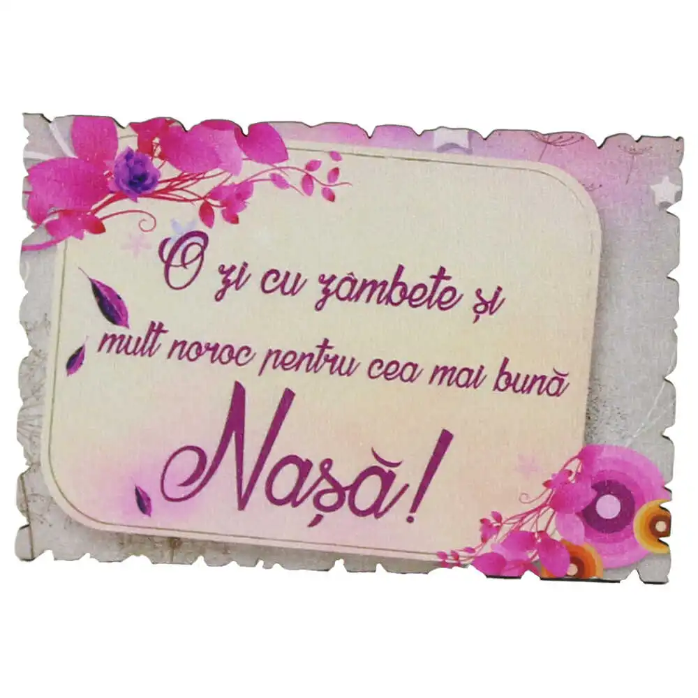 Magnet frigider din lemn "Pentru cea mai buna Nasa!" 9x6 CM