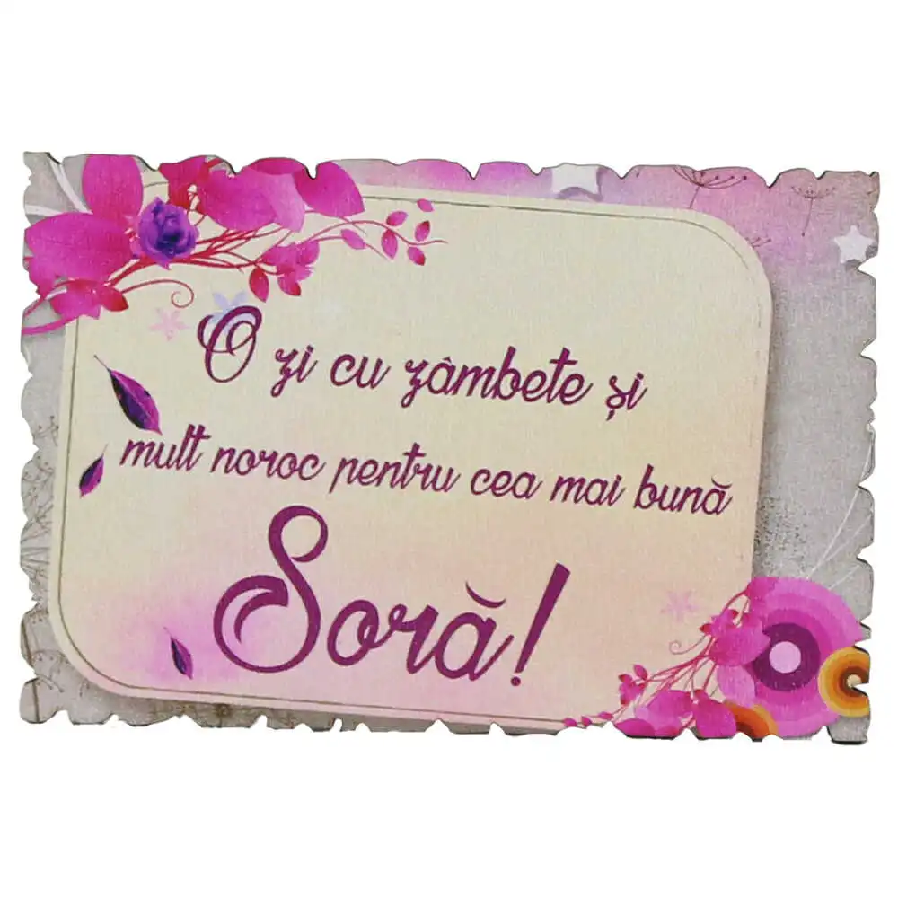 Magnet frigider din lemn "Pentru cea mai buna Sora!" 9x6 CM Magnet frigider din lemn "Pentru cea mai buna Sora!" 9x6 CM