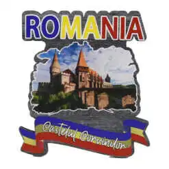 Magnet de frigider din lemn Castelul Corvinilor 7 x 8 cm