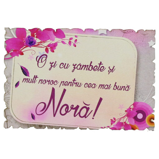 Magnet frigider din lemn "Pentru cea mai buna Nora!" 9x6 CM