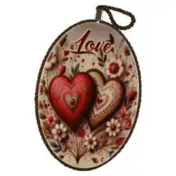 Decor de perete oval din ceramica "Love" 13 x 19 cm