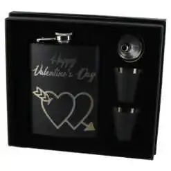 Set cadou "Happy Valentine's Day" Plosca cu palnie si 2 pahare