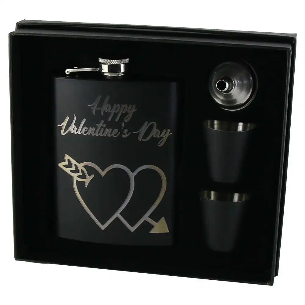 Set cadou "Happy Valentine's Day" Plosca cu palnie si 2 pahare Set cadou "Happy Valentine's Day" Plosca cu palnie si 2 pahare