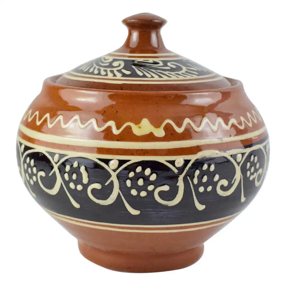 Zaharnita rotunda. groasa cu capac. decorata cu motive populare Zaharnita rotunda. groasa cu capac. decorata cu motive populare