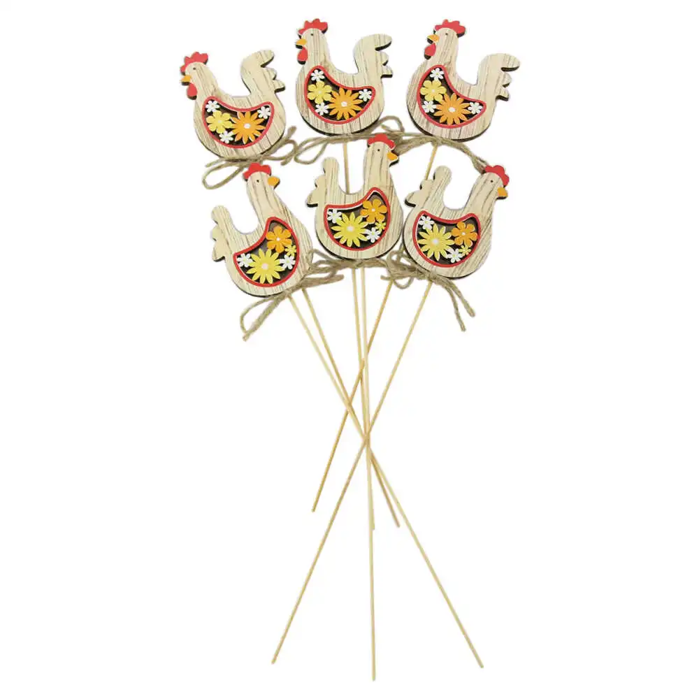 Set 6 pick decor Gaina/Cocos cu flori din lemn 5?27 CM Set 6 pick decor Gaina/Cocos cu flori din lemn 5?27 CM