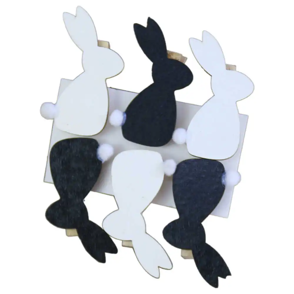 Set 6 cleme decorative cu Iepurasi din lemn 6 CM - Alb/negru Set 6 cleme decorative cu Iepurasi din lemn 6 CM - Alb/negru