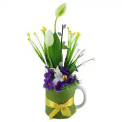 Aranjament floral de Paste cu iepuras 10x31 CM