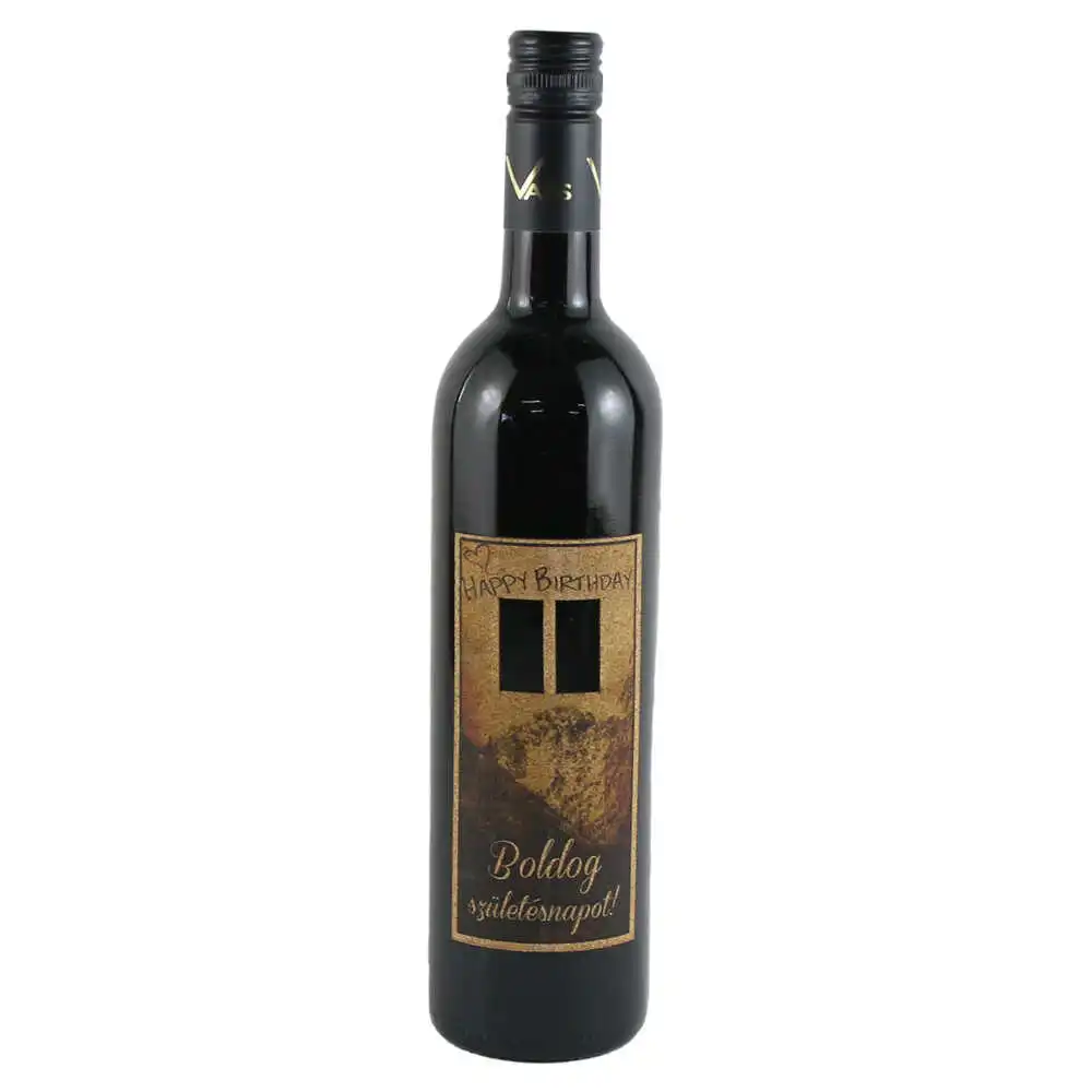 Vin rosu 750 ml "Boldog Szuletesnapot/Happy Birthday!"cu eticheta din pluta si numere selectabile Vin rosu 750 ml "Boldog Szuletesnapot/Happy Birthday!"cu eticheta din pluta si numere selectabile