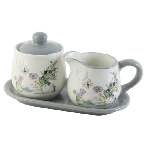 Suport din ceramica cu zaharnita si cana lapte Oliva