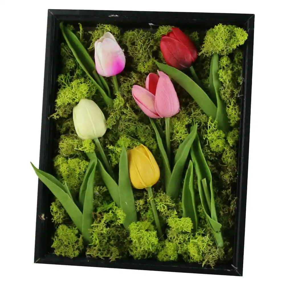 Tablou decorativ cu muschi si lalele 23x28 CM Tablou decorativ cu muschi si lalele 23x28 CM