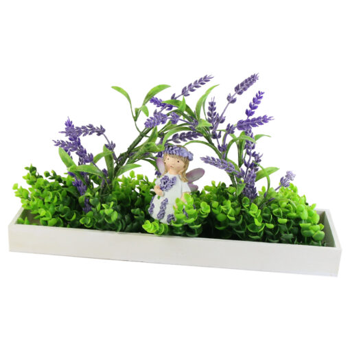 Aranjament floral cu lavanda si figurina 35x10 CM