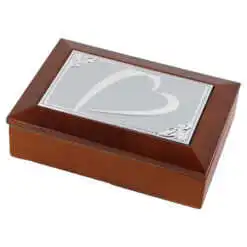 Caseta bijuterii din lemn cu placuta metalica gravata 18x13 CM Fluturasi/Margarete