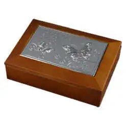 Caseta bijuterii din lemn cu placuta metalica gravata 18x13 CM Fluturasi/Margarete
