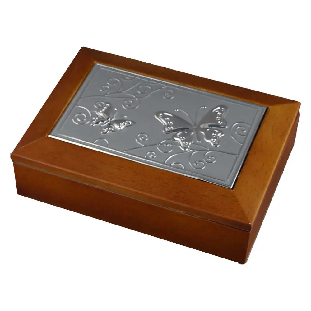 Caseta bijuterii din lemn cu placuta metalica gravata 18x13 CM Fluturasi/Margarete