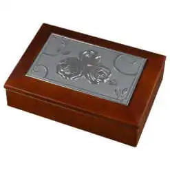 Caseta bijuterii din lemn cu placuta metalica gravata 18x13 CM Fluturasi/Margarete