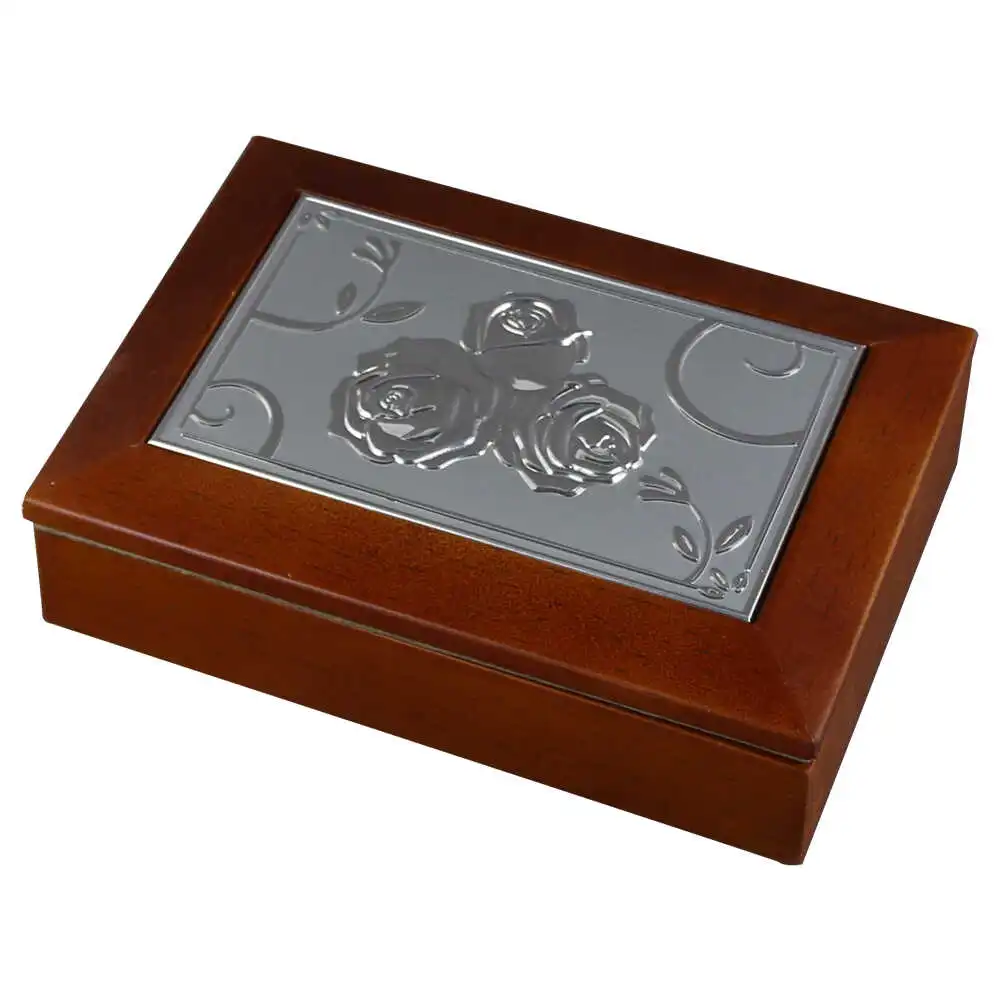 Caseta bijuterii din lemn cu placuta metalica gravata 18x13 CM Fluturasi/Margarete