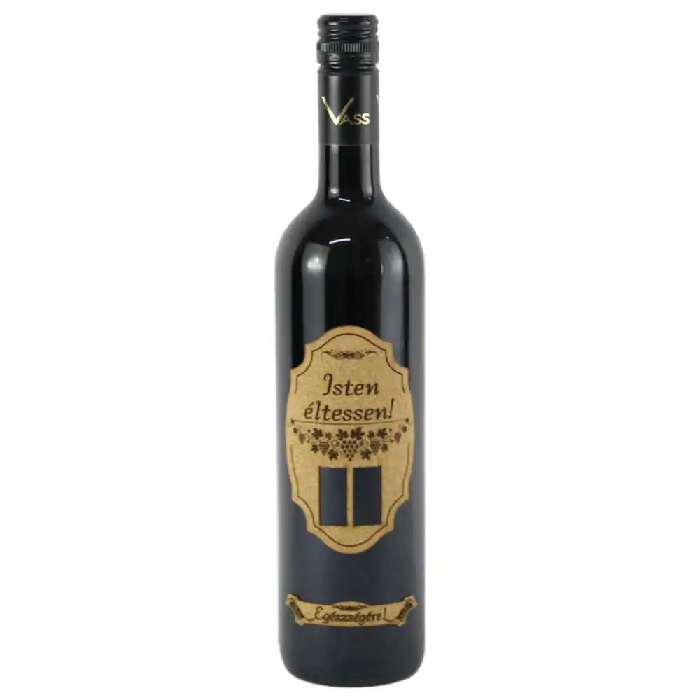 Vin rosu 750 ml  "Isten eltessen! Egeszsegere!"cu eticheta din pluta si numere selectabile