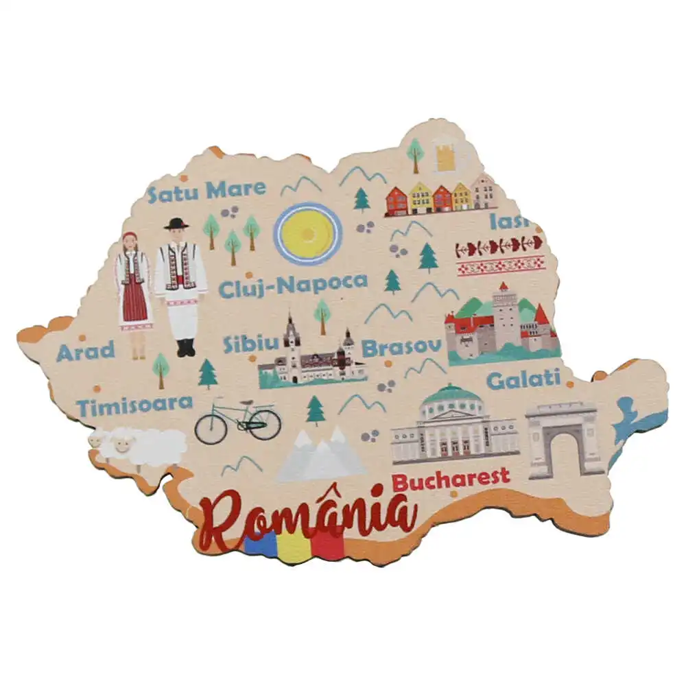 Magnet frigider din lemn "Romania" 9x6 CM