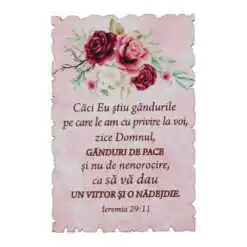 Magnet frigider din lemn "Caci eu stiu gandurile..." 9x6 CM