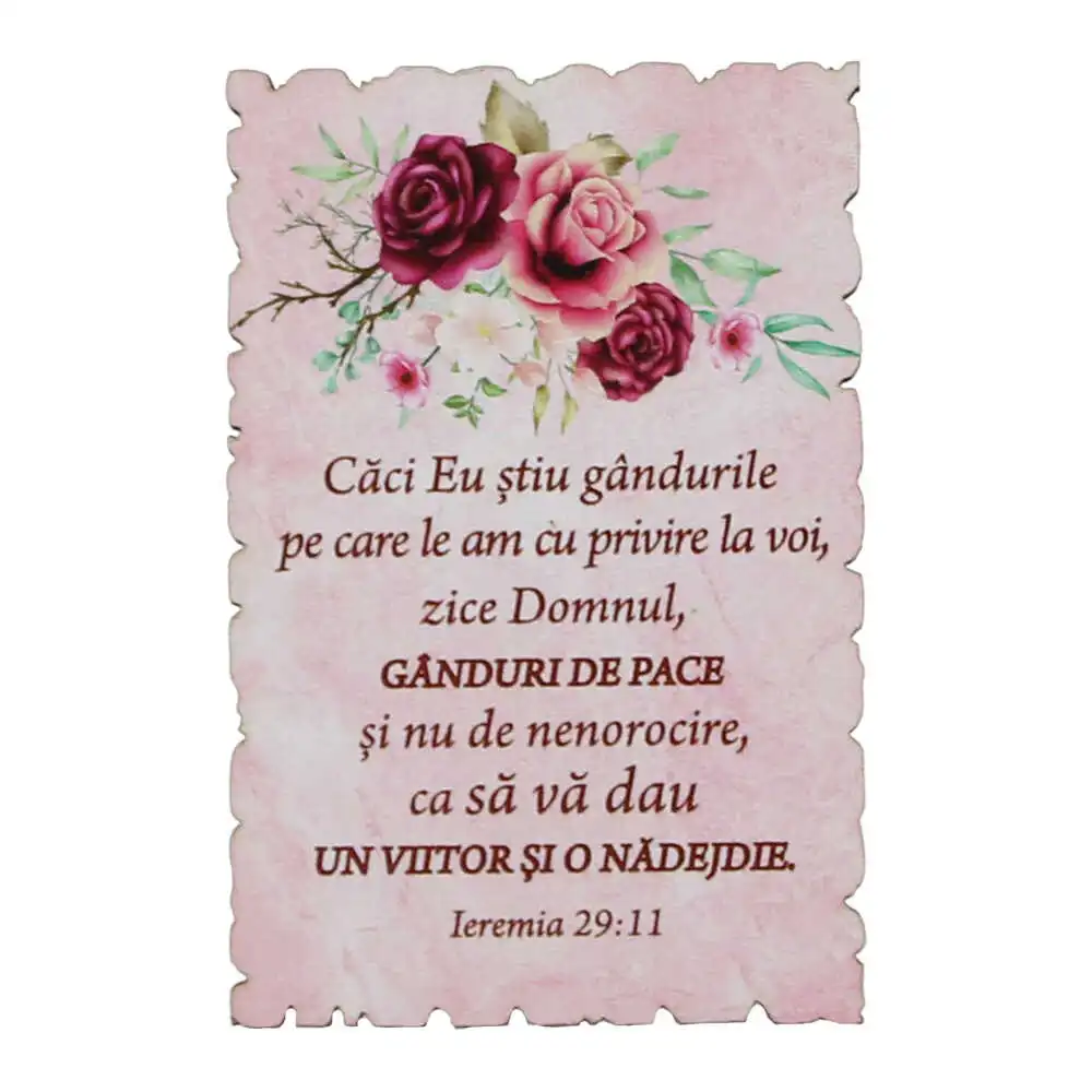Magnet frigider din lemn "Caci eu stiu gandurile..." 9x6 CM
