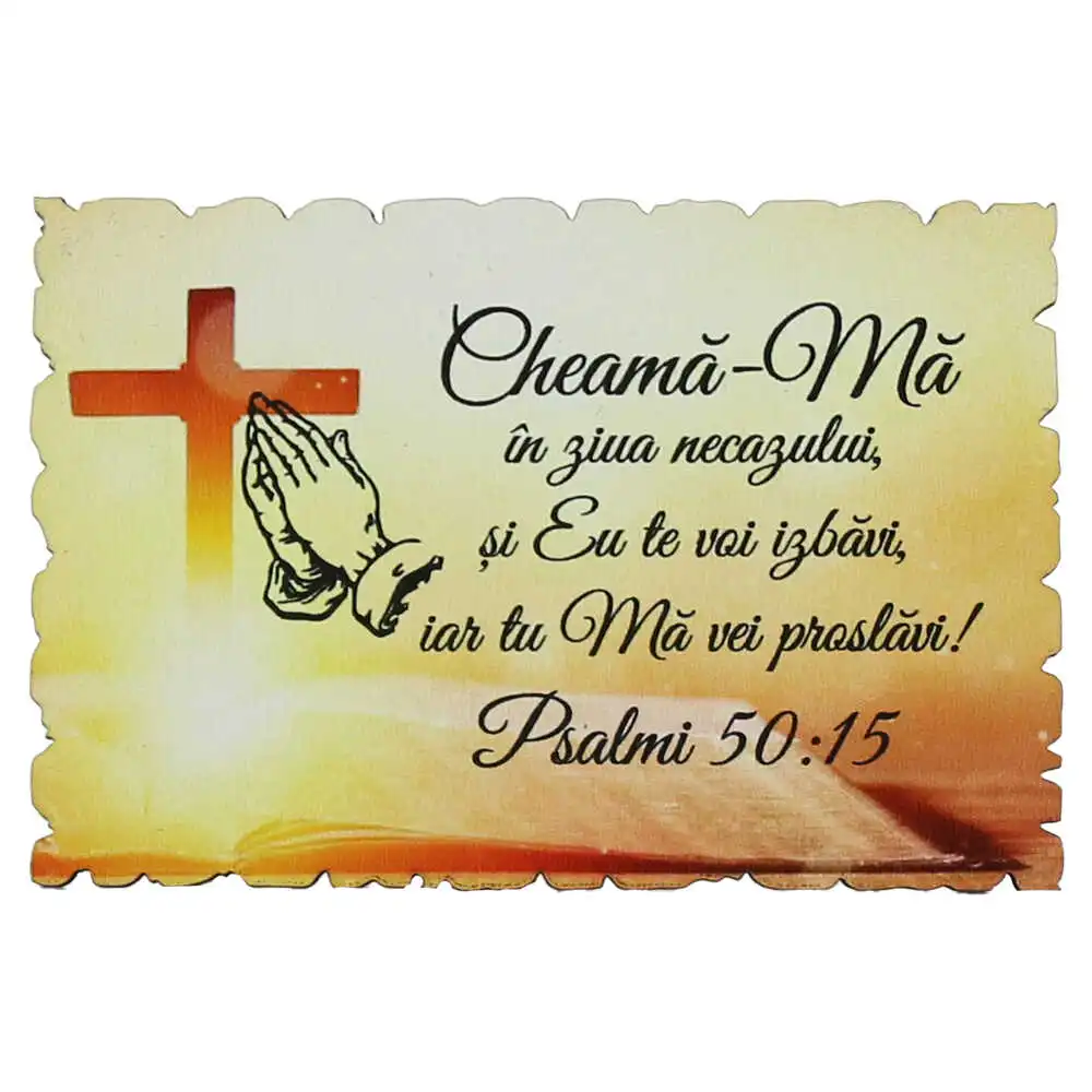 Magnet frigider din lemn "Cheama-ma in ziua necazului..." 9x6 CM Magnet frigider din lemn "Cheama-ma in ziua necazului..." 9x6 CM