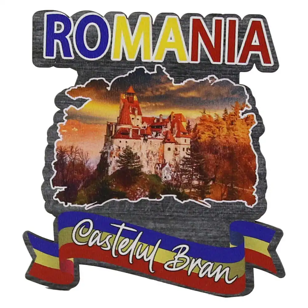 Magnet frigider din lemn "Romania" 7.5x8 CM