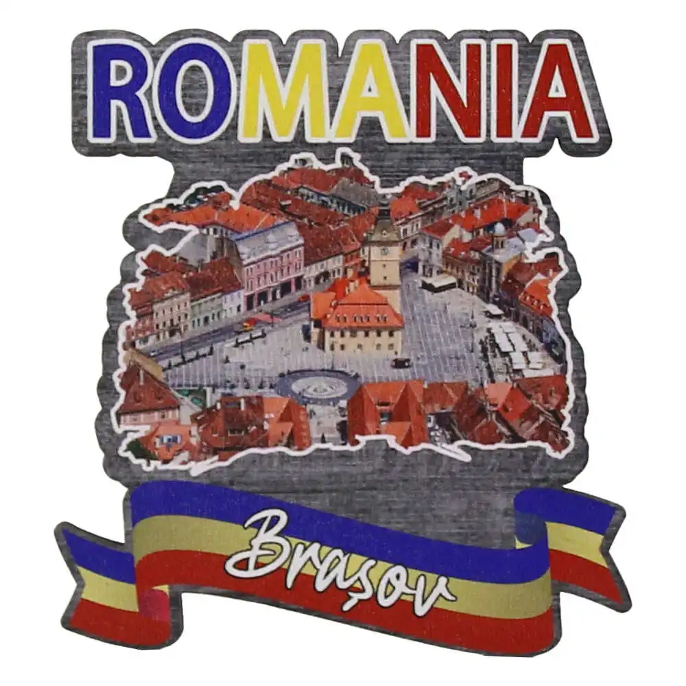 Magnet frigider din lemn "Romania" 7.5x8 CM Magnet frigider din lemn "Romania" 7.5x8 CM