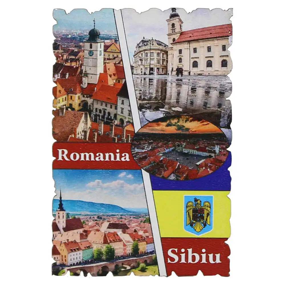 Magnet frigider din lemn "Romania" 6x9 CM