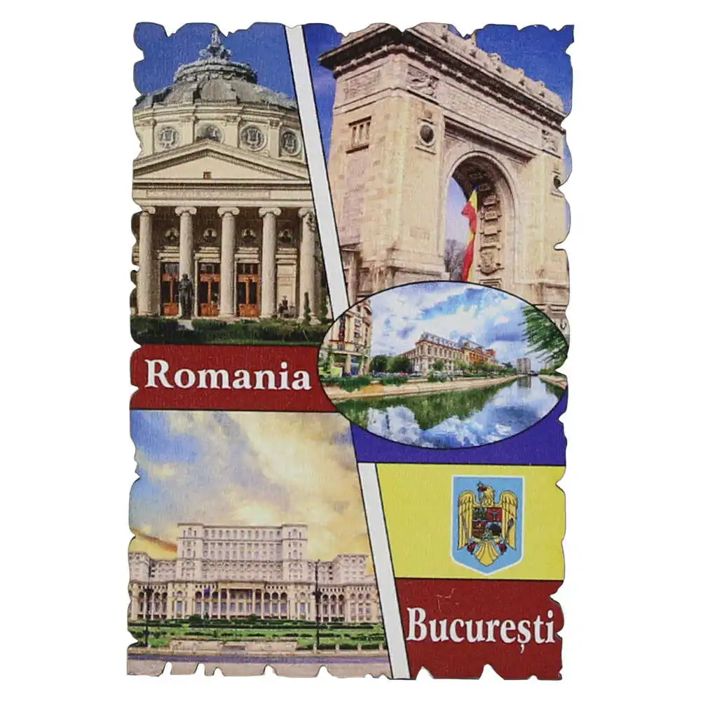 Magnet frigider din lemn "Romania" 6x9 CM