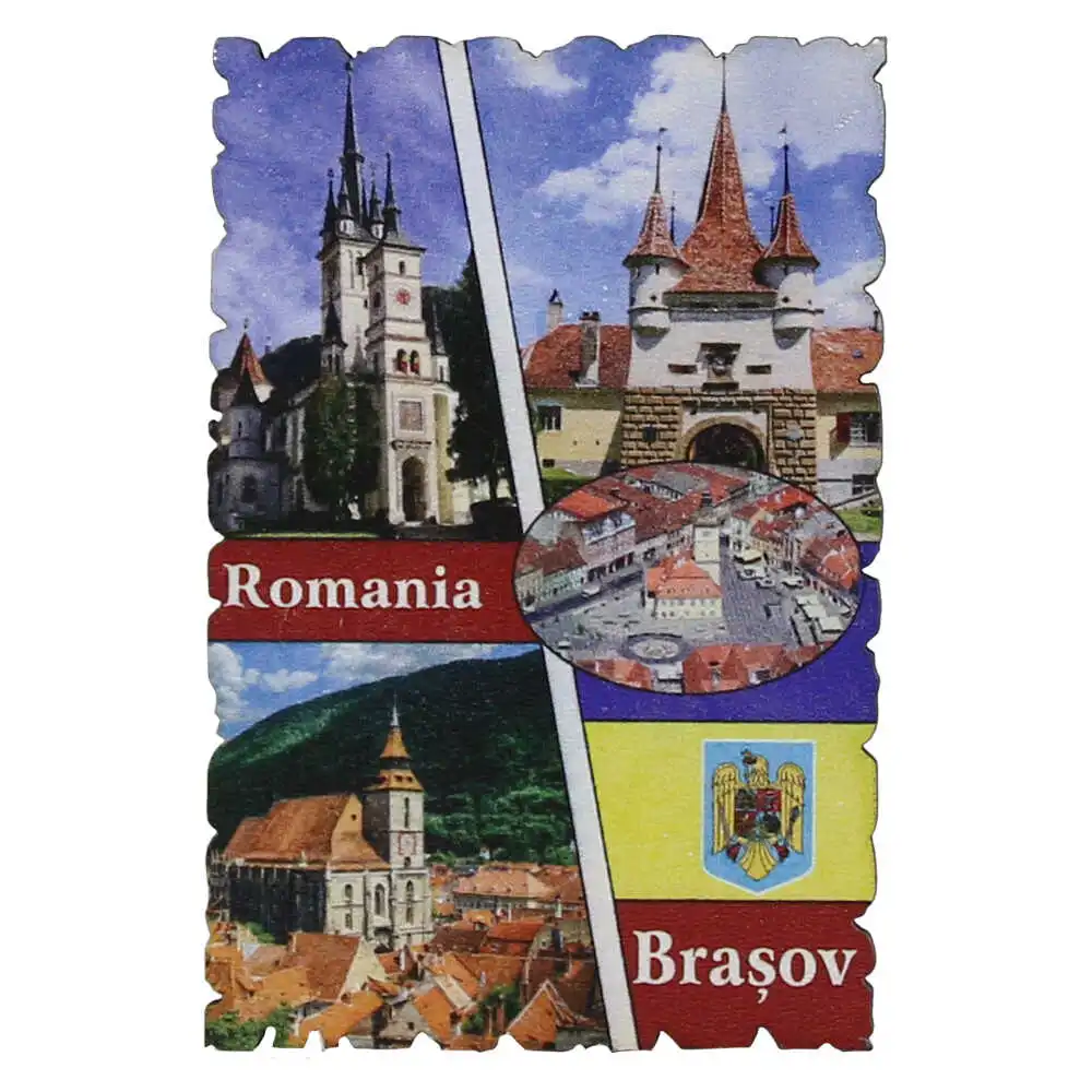 Magnet frigider din lemn "Romania" 6x9 CM Magnet frigider din lemn "Romania" 6x9 CM