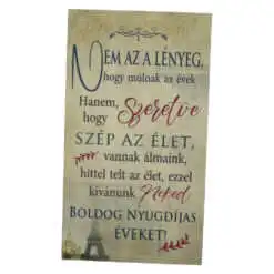 Magnet frigider din lemn "Boldog nyugdijas eveket..." 8x14 CM