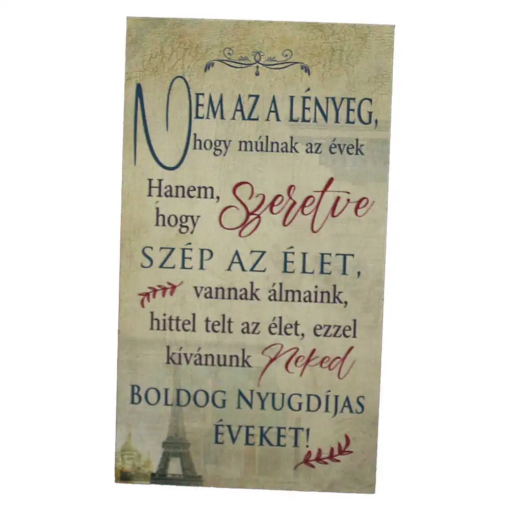 Magnet frigider din lemn "Boldog nyugdijas eveket..." 8x14 CM Magnet frigider din lemn "Boldog nyugdijas eveket..." 8x14 CM