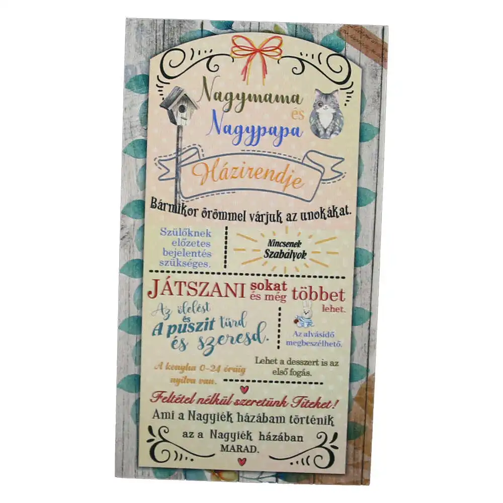 Magnet frigider din lemn "Nagymama es Nagypapa hazirendje..." 8x14 CM Magnet frigider din lemn "Nagymama es Nagypapa hazirendje..." 8x14 CM