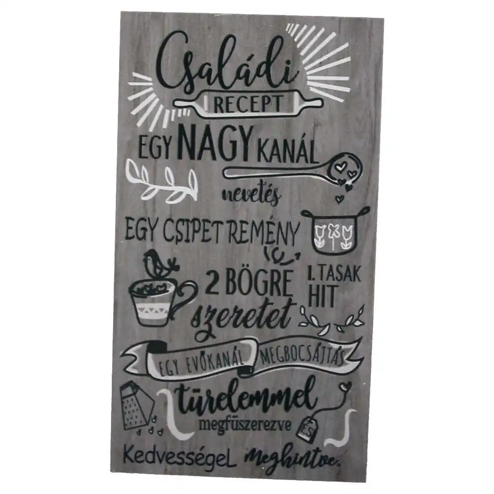 Magnet frigider din lemn "Csaladi recept..." 8x14 CM