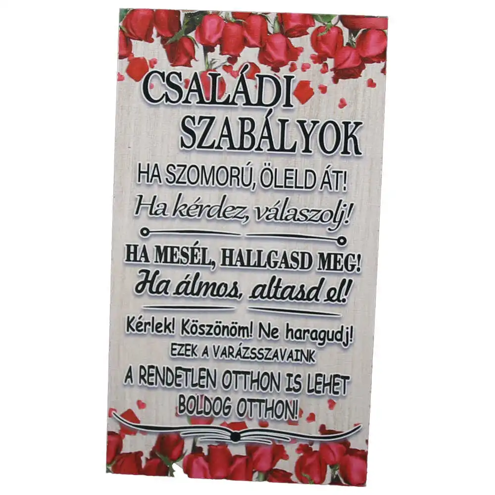 Magnet frigider din lemn "Csaladi Szabalyok..." 8x14 CM Magnet frigider din lemn "Csaladi Szabalyok..." 8x14 CM