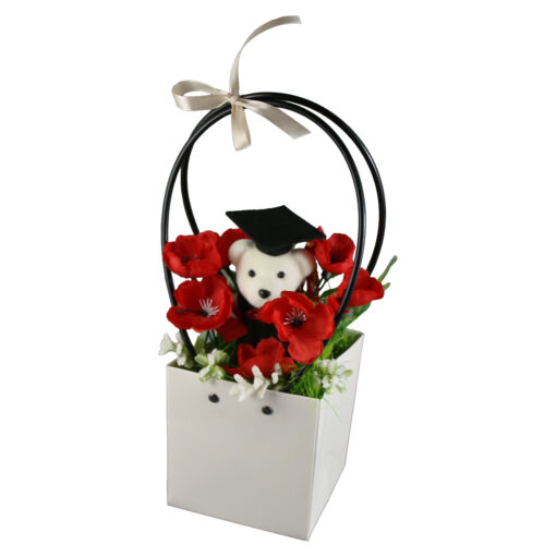Aranjament floral pentru Absolvire cu ursulet 18x30 CM