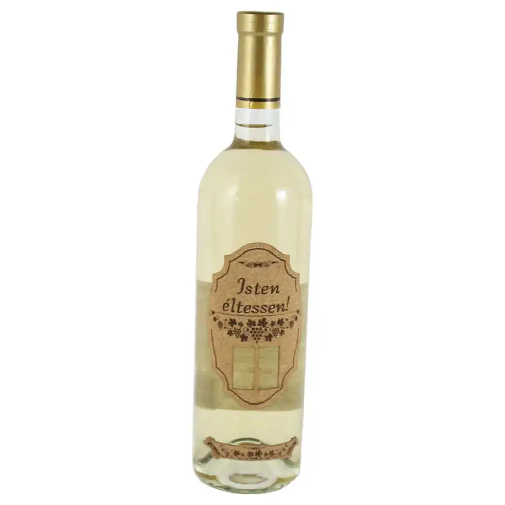 Vin alb 750 ml  "Isten eltessen! Egeszsegere!"cu eticheta din pluta si numere selectabile
