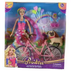 Papusa cu bicicleta si catelus + accesorii