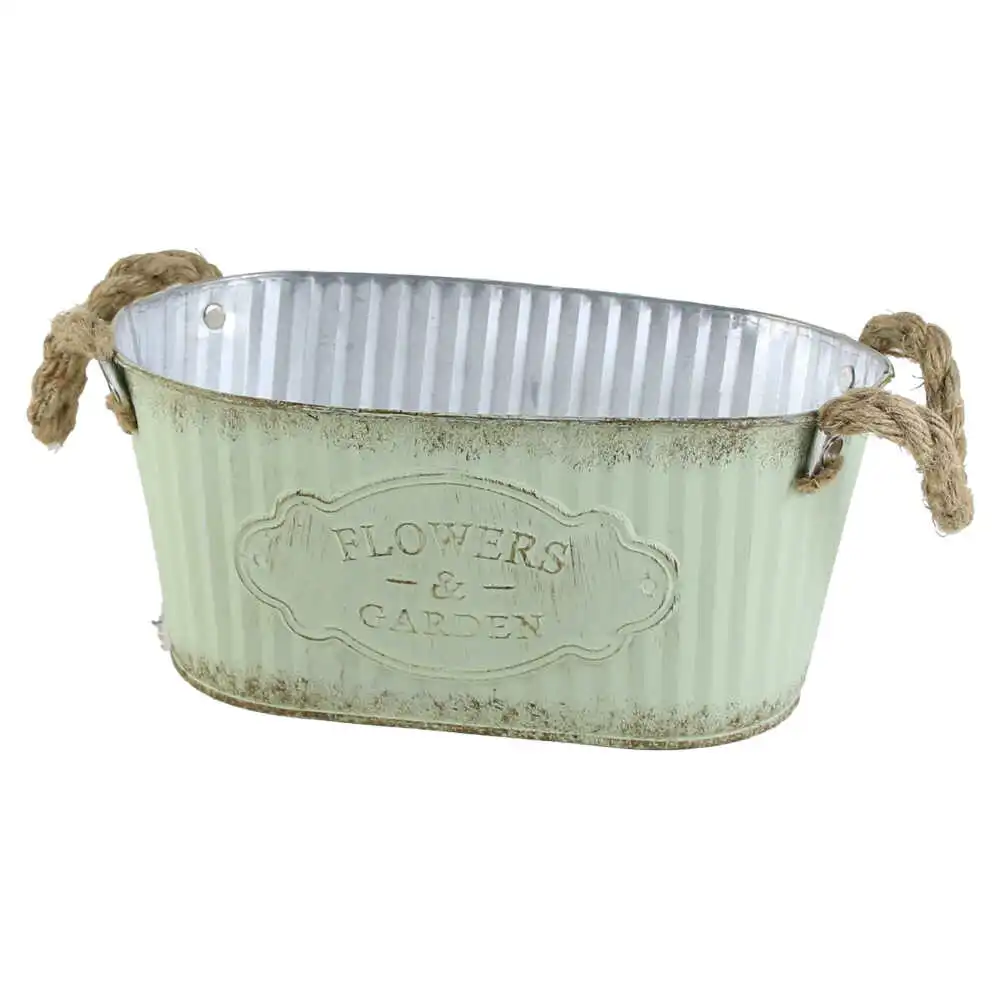 Ghiveci din metal cu manere din sfoara "Flowers & Garden" 24x14x11 CM Ghiveci din metal cu manere din sfoara "Flowers & Garden" 24x14x11 CM